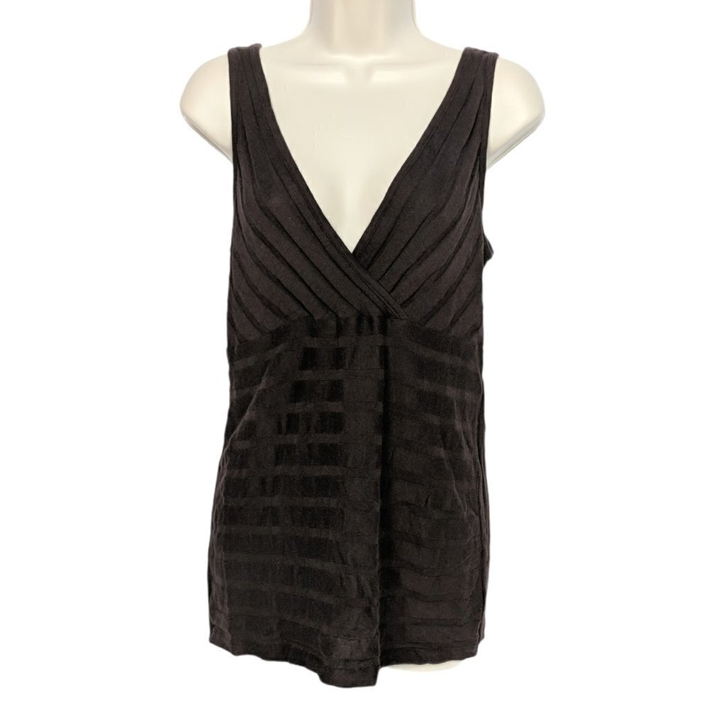 Axcess Brown Striped V Neck Tank Top Medium